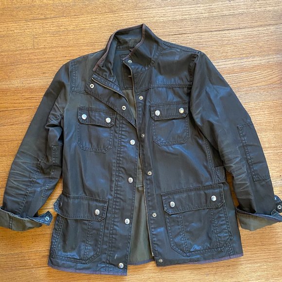 Vintage JCrew Downtown Field Jacket - green waxed canvas jacket - Picture 1 of 6